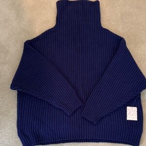 Free People Deep Blue Cowl Neck Sweater